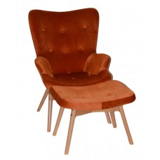 Кресло Флорино с табуреткой оранжевое, велюр натуральный, бархат
