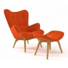 Кресло Флорино с табуреткой, оттоманкой, оранжевое, мягкое