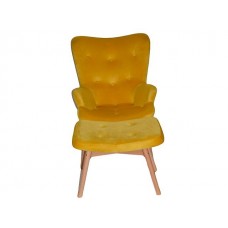 Кресло Флорино с табуреткой желтое, велюр натуральный, бархат